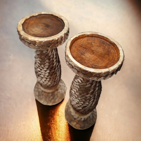 RARE Capiz Shell Candle Stands - Set of 2 - Picture 3 of 8